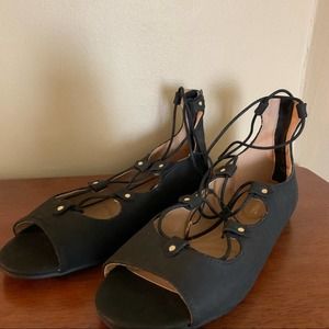 Lane Bryant Black Lace Up Flats Womens 8W